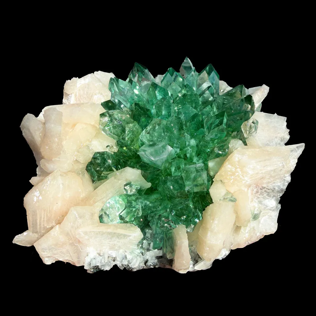 Rare Dark Green Apophyllite Flower Formation Crystal Specimen from Savda Quarry, Jalgaon, India – Sharp Terminated Collector Mineral | Global Premium Display Piece| Collector Display Piece image