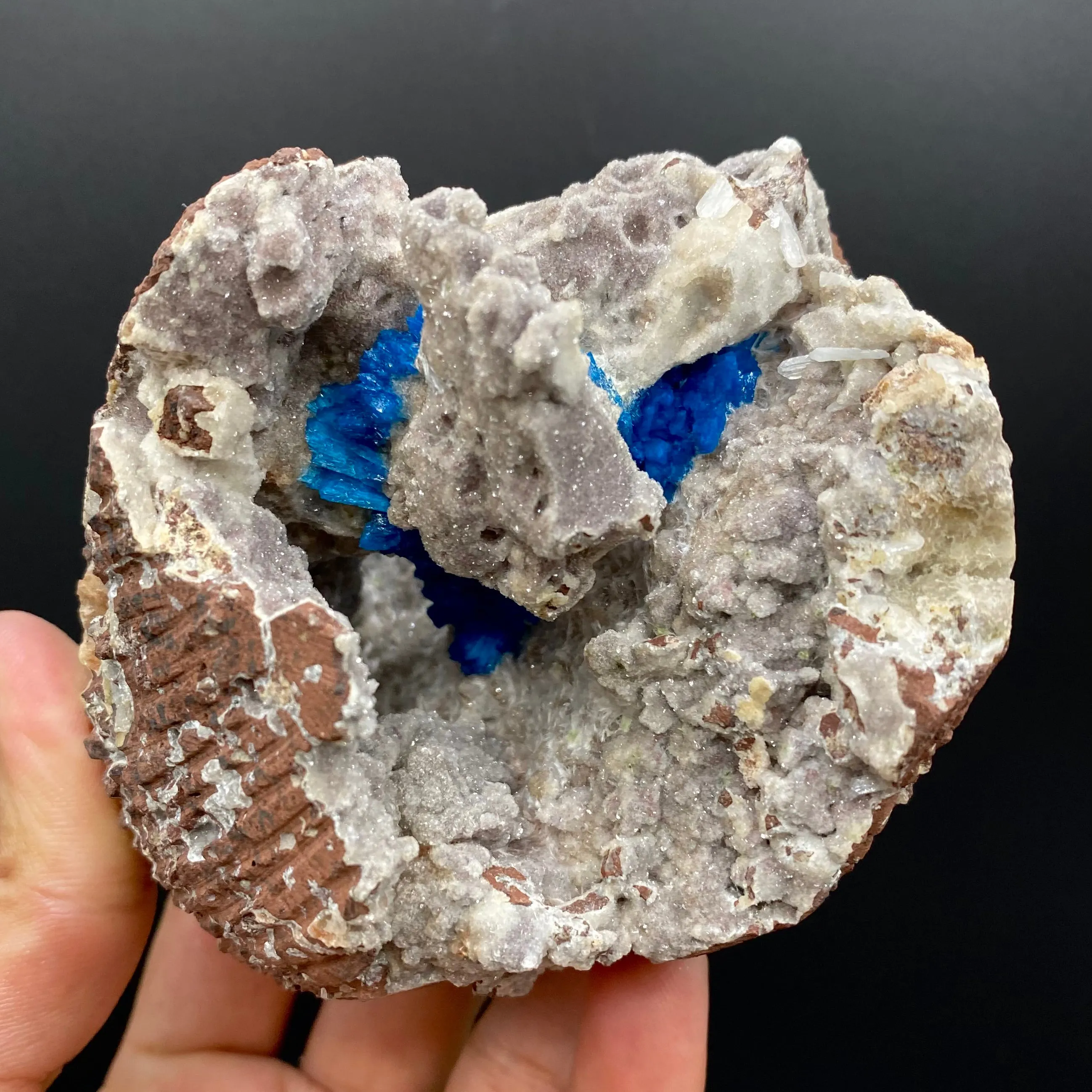 Rare Deep Blue Cavansite in Geode on Heulandite Matrix | Pune, India Collector Mineral Specimen - image 3