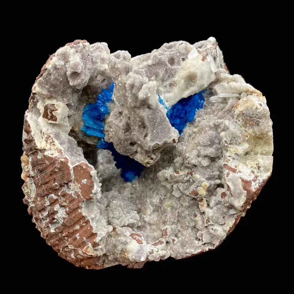 Rare Deep Blue Cavansite in Geode on Heulandite Matrix | Pune, India Collector Mineral Specimen - image 3