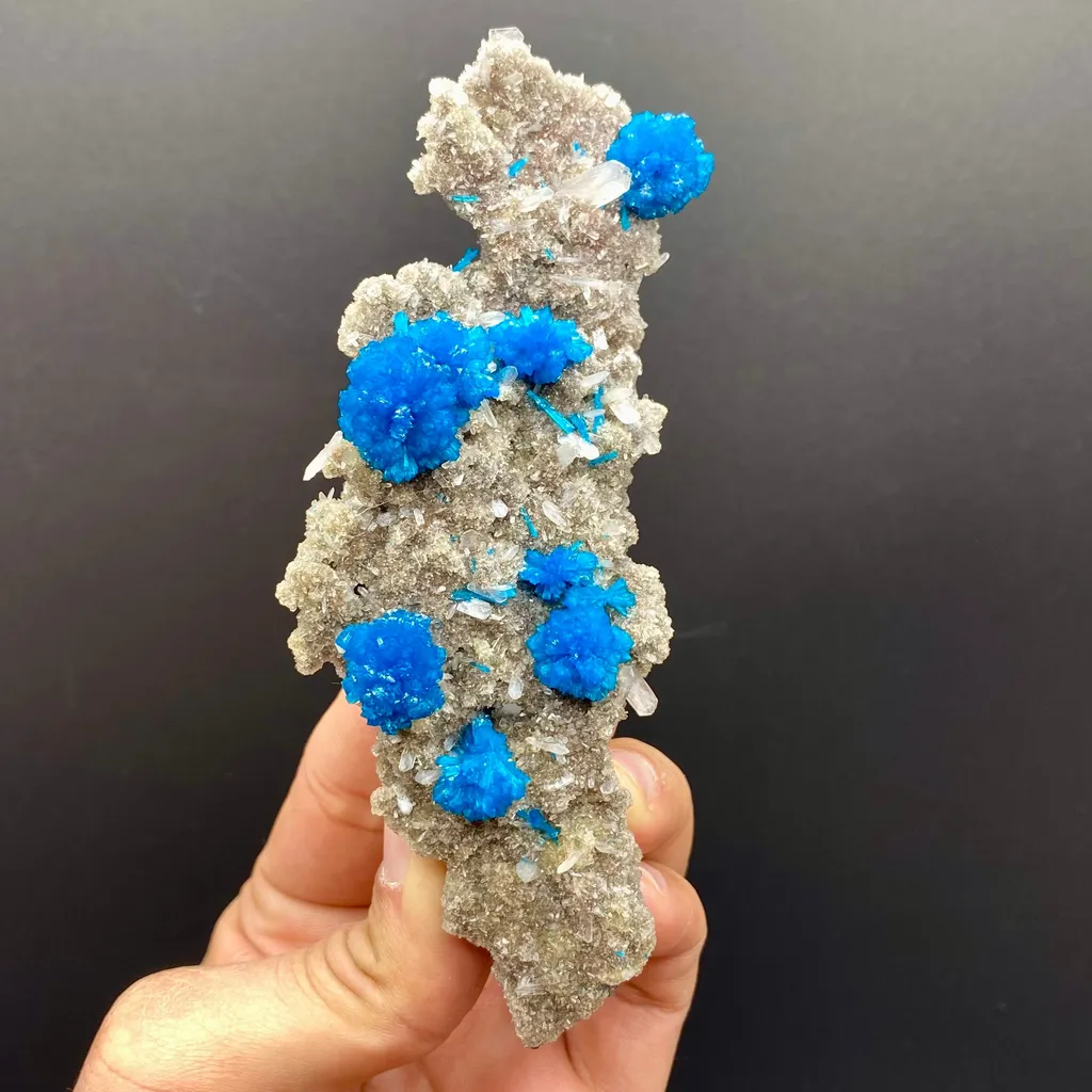 Rare Deep Blue Cavansite on Heulandite Matrix – Vertical Natural Mineral Specimen from India (5.5”) DK90 image
