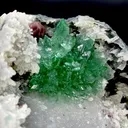 Rare Deep Green Apophyllite Flower with Red Stilbite on Calcite & Chalcedony | Old School Savda Quarry Zeolite Specimen, India DK103 - image 5