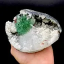 Rare Deep Green Apophyllite Flower with Red Stilbite on Calcite & Chalcedony | Old School Savda Quarry Zeolite Specimen, India DK103 - image 3