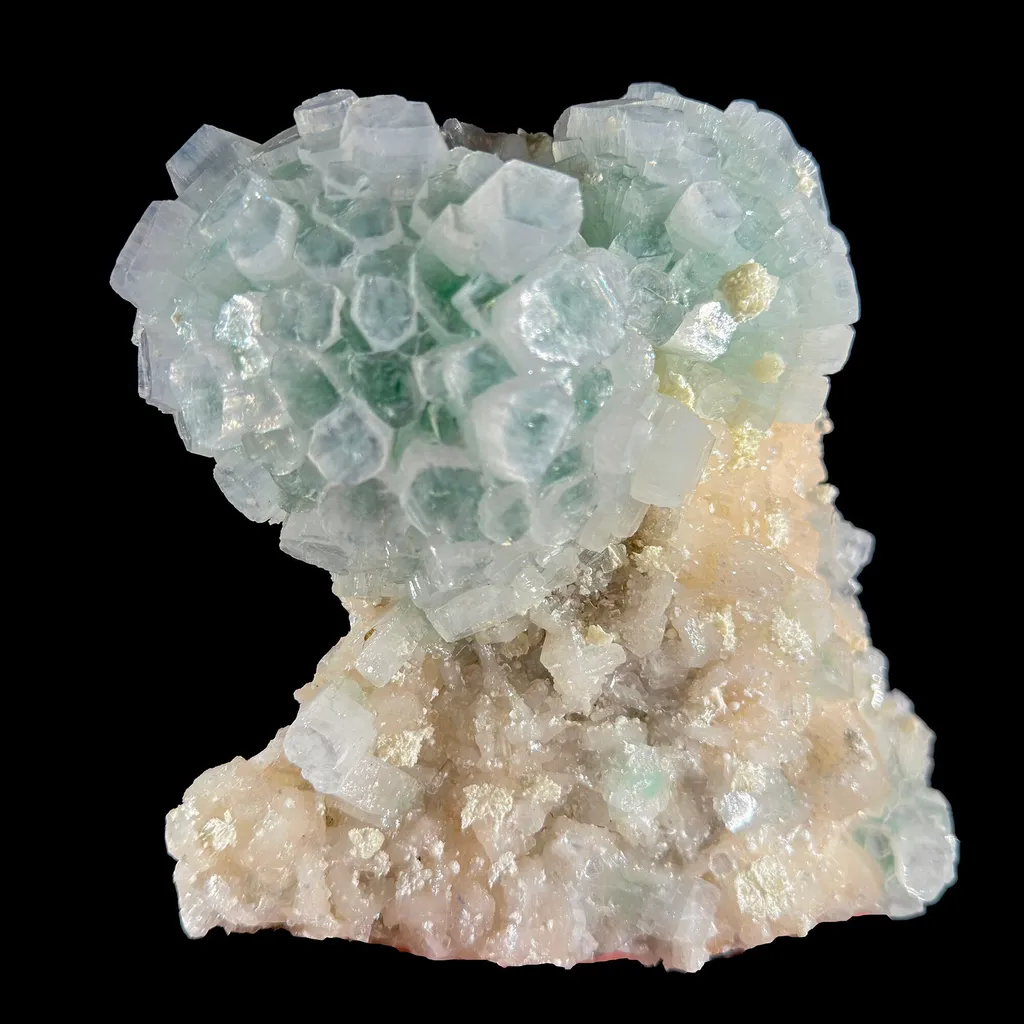 Rare Disco Ball Green Apophyllite with Stilbite & Mordenite – Self Standing Zeolite Crystal Cluster | Ahmednagar, India image