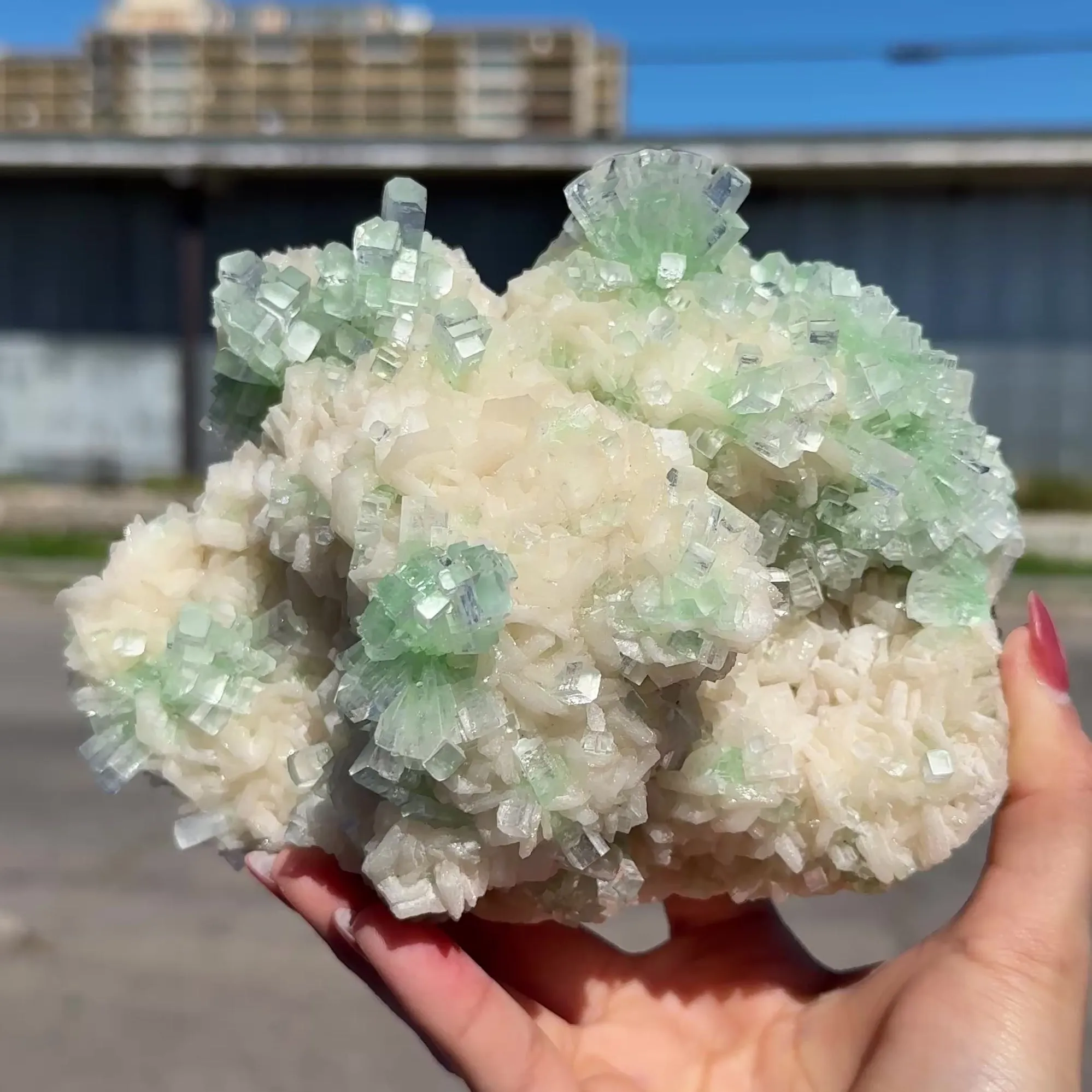 Rare Disco Ball Green Apophyllite with Stilbite – Zeolite Crystal Cluster | Ahmednagar, India - image 8