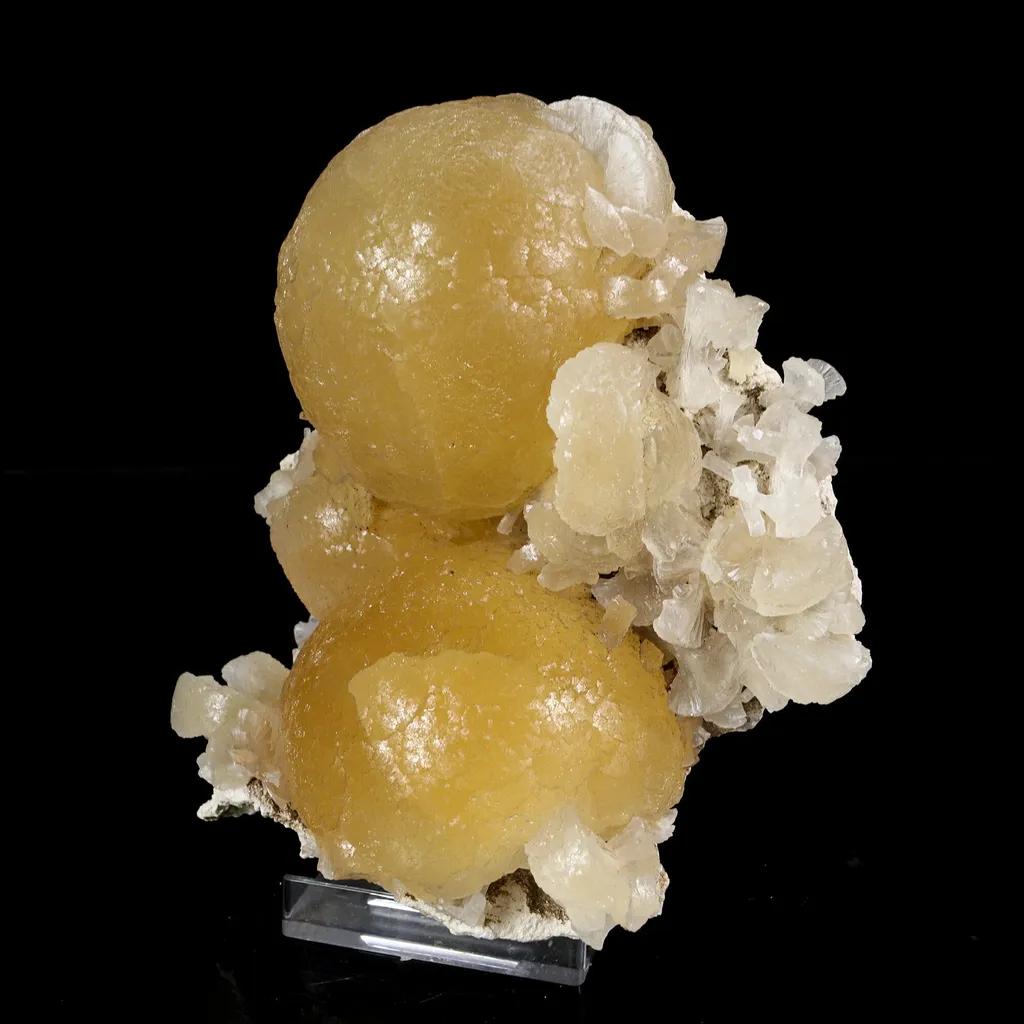 Rare Dual-Habit Golden Stellerite Spheres on Blade Matrix -Collector’s Specimen from Sambhaji Nagar, India - image 4