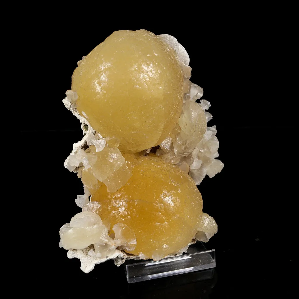Rare Dual-Habit Golden Stellerite Spheres on Blade Matrix -Collector’s Specimen from Sambhaji Nagar, India - image 3