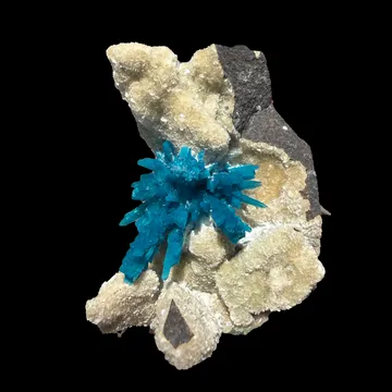 Rare Electric-Blue Pentagonite Crystal Spray on Heulandite Matrix – Natural Mineral Specimen from Wagholi, Pune
