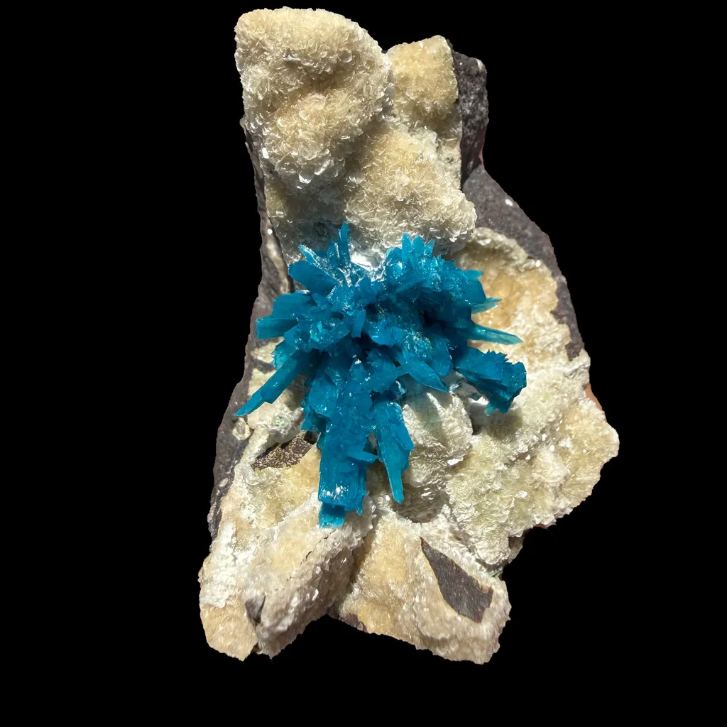 Rare Electric-Blue Pentagonite Crystal Spray on Heulandite Matrix – Natural Mineral Specimen from Wagholi, Pune - image 7
