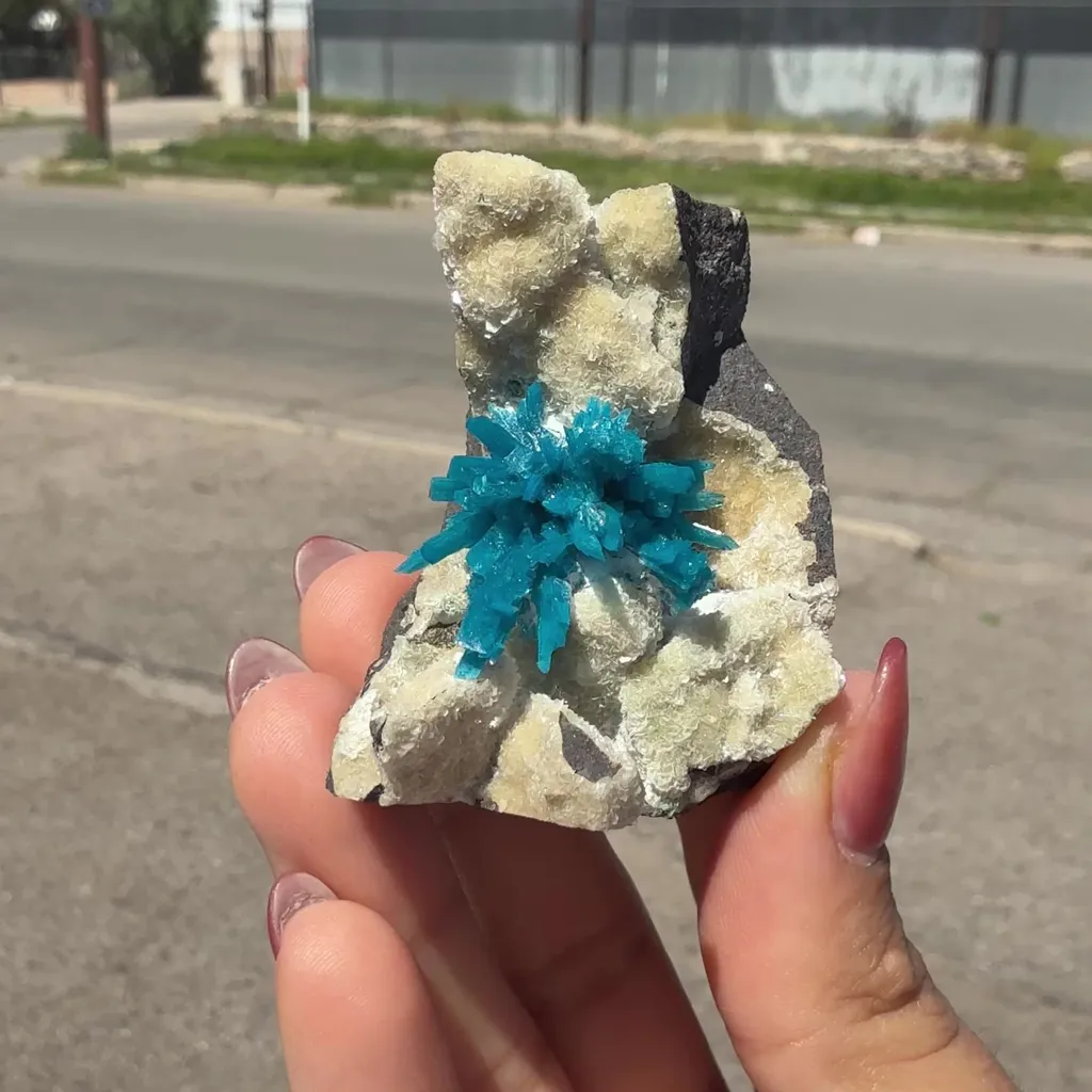 Rare Electric-Blue Pentagonite Crystal Spray on Heulandite Matrix – Natural Mineral Specimen from Wagholi, Pune - image 2