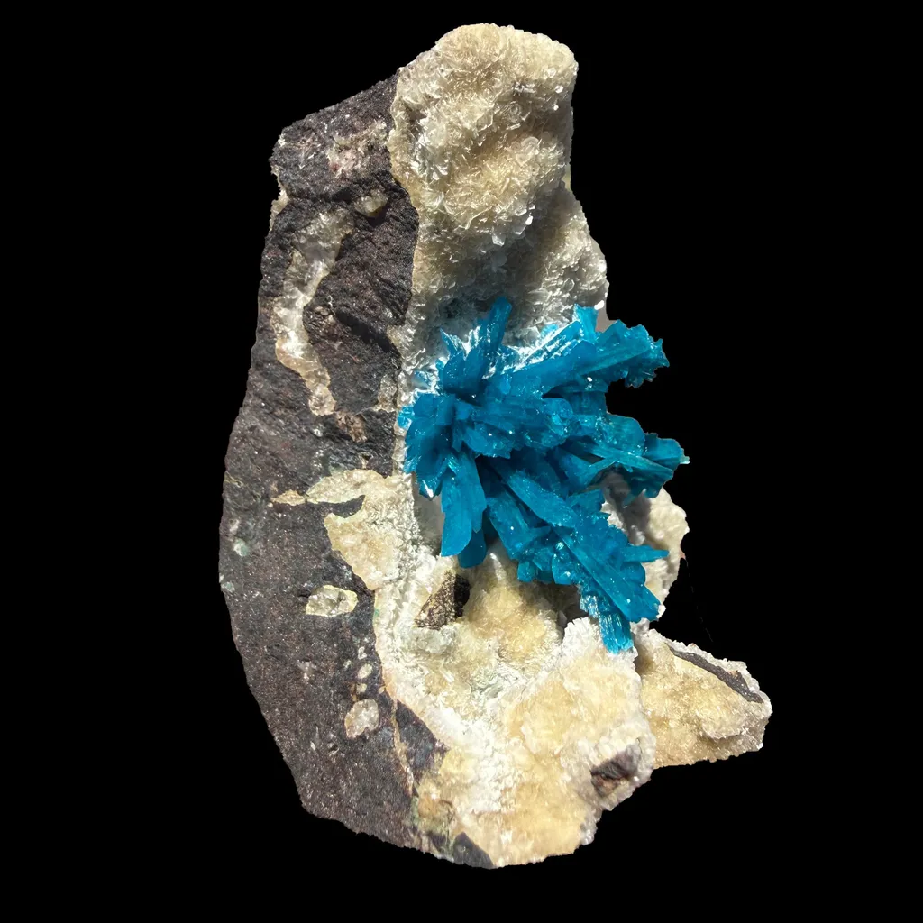 Rare Electric-Blue Pentagonite Crystal Spray on Heulandite Matrix – Natural Mineral Specimen from Wagholi, Pune - image 8