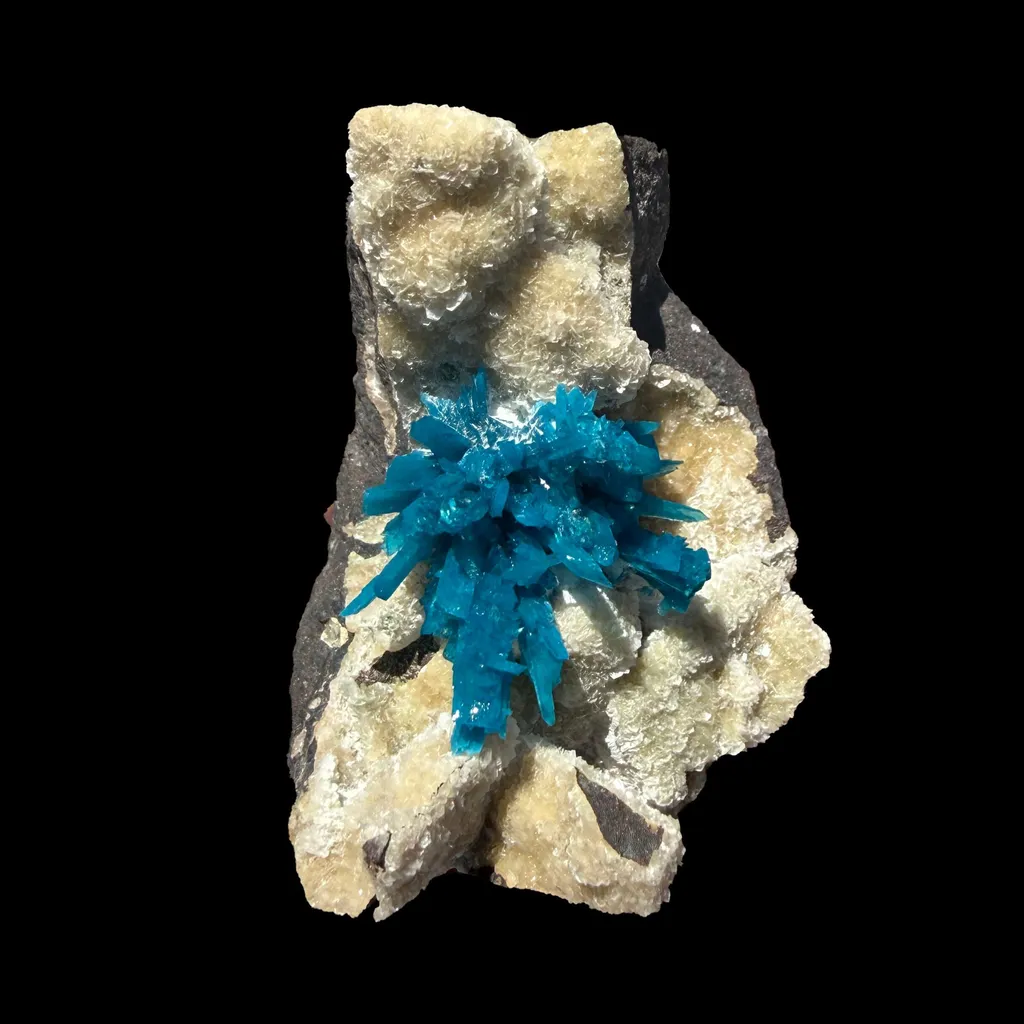 Rare Electric-Blue Pentagonite Crystal Spray on Heulandite Matrix – Natural Mineral Specimen from Wagholi, Pune - image 4