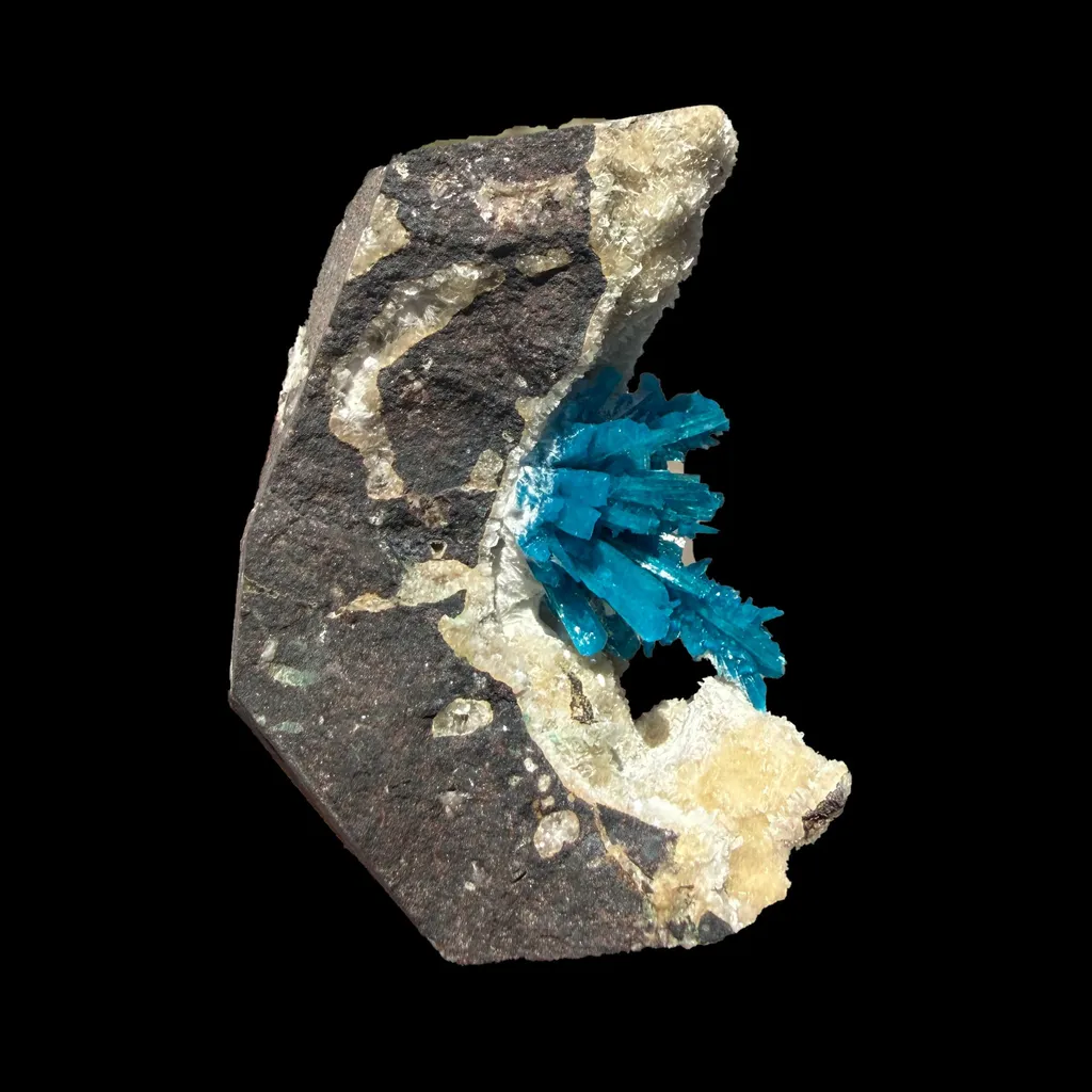Rare Electric-Blue Pentagonite Crystal Spray on Heulandite Matrix – Natural Mineral Specimen from Wagholi, Pune - image 6