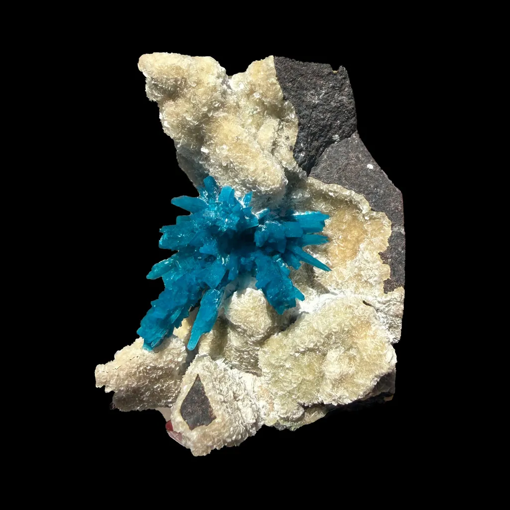 Rare Electric-Blue Pentagonite Crystal Spray on Heulandite Matrix – Natural Mineral Specimen from Wagholi, Pune - image 5