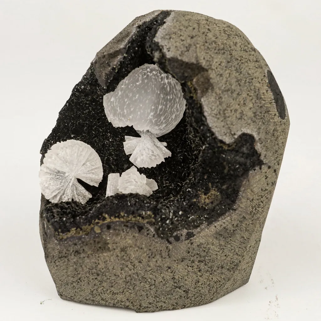 Rare Find Epi-Stilbite Inside Black Julgoldite Natural Mineral Specimen image