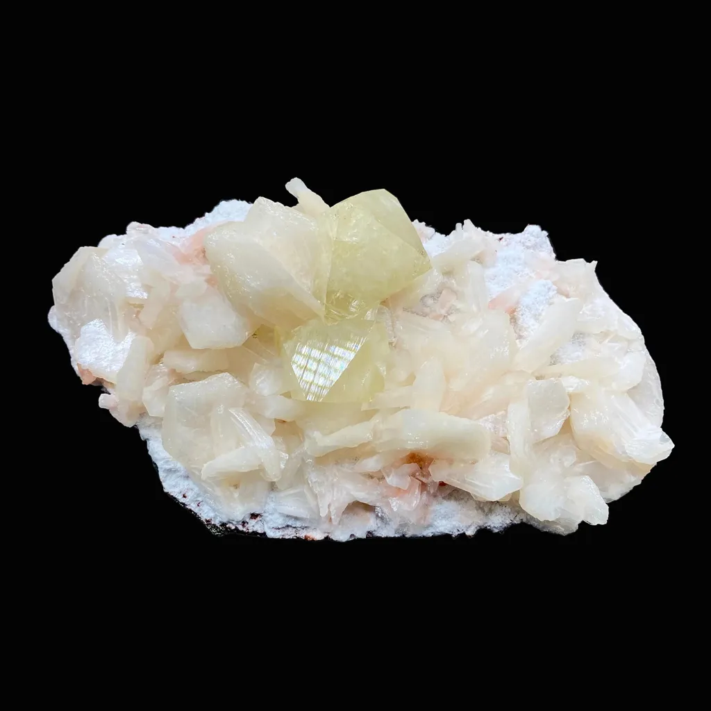 Rare Fluorescent Powellite Crystal with Heulandite & Stilbite | Free-Standing Terminated Twin Specimen from India DK94 image