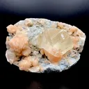 Rare Gemmy Calcite on Bright Orange Stilbite – Indian Zeolite Mineral Specimen from Jalgaon DK114 - image 1