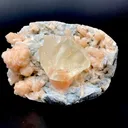 Rare Gemmy Calcite on Bright Orange Stilbite – Indian Zeolite Mineral Specimen from Jalgaon DK114 - image 4