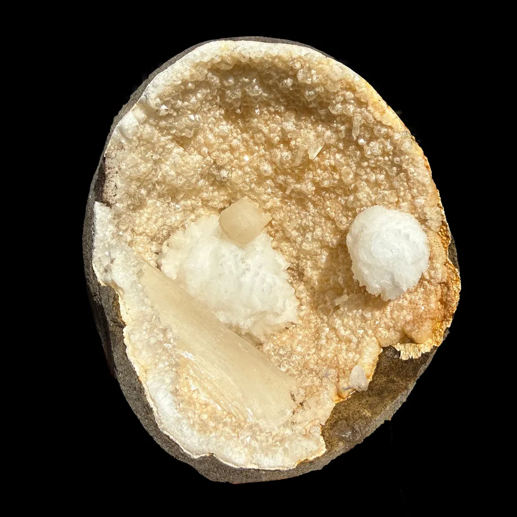 Rare Goosecreekite with Stilbite & MM Quartz Geode – Natural Indian Zeolite Mineral Specimen from Maharashtra DKT72 image