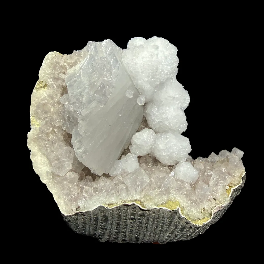 Rare Goosecreekite with White Heulandite on Amethyst Matrix – Natural Indian Zeolite Crystal Specimen from Nashik DKT71 image