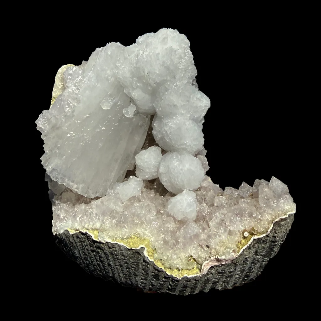 Rare Goosecreekite with White Heulandite on Amethyst Matrix – Natural Indian Zeolite Crystal Specimen from Nashik DKT71 - image 4