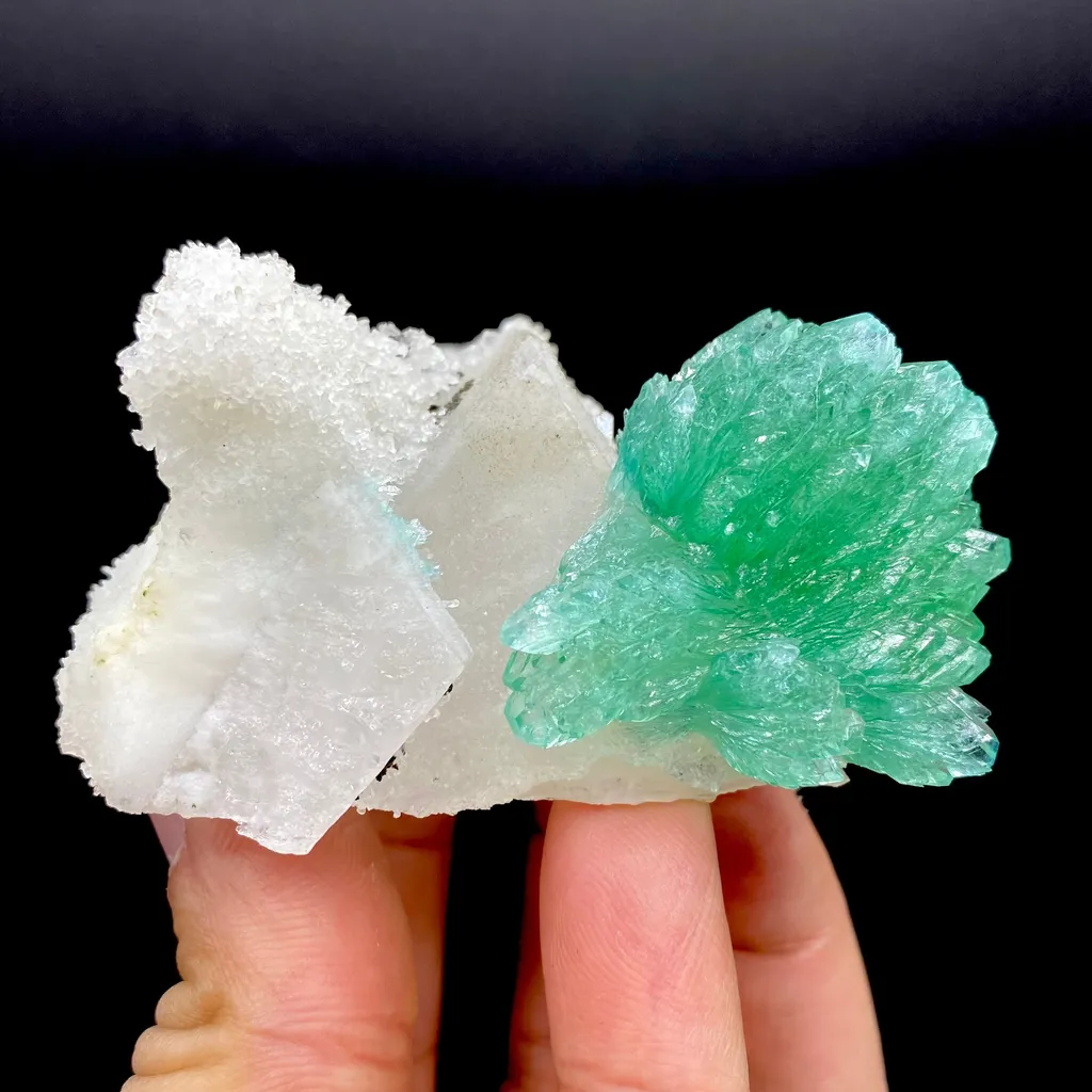 Rare Green Apophyllite Spray on Calcite | Natural Indian Mineral Specimen from Jalgaon DK87 image