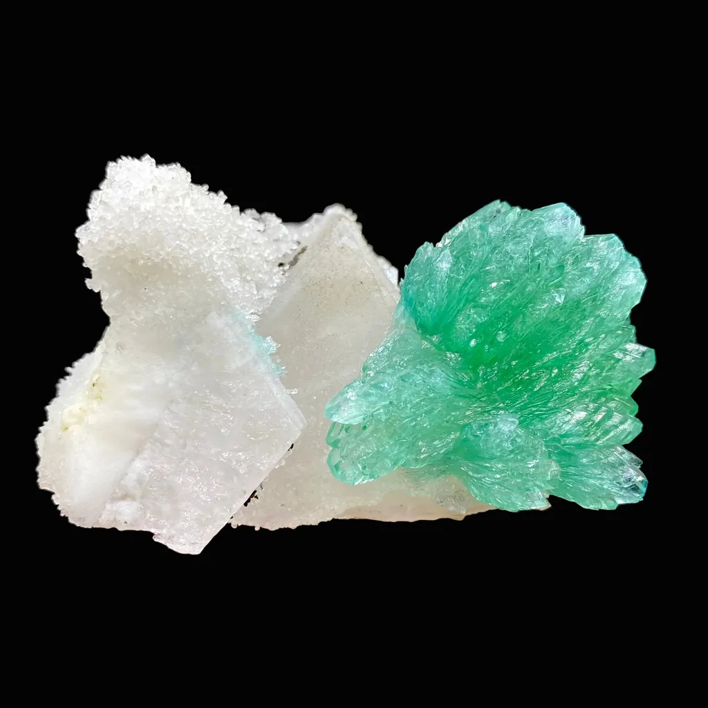 Rare Green Apophyllite Spray on Calcite | Natural Indian Mineral Specimen from Jalgaon DK87 image