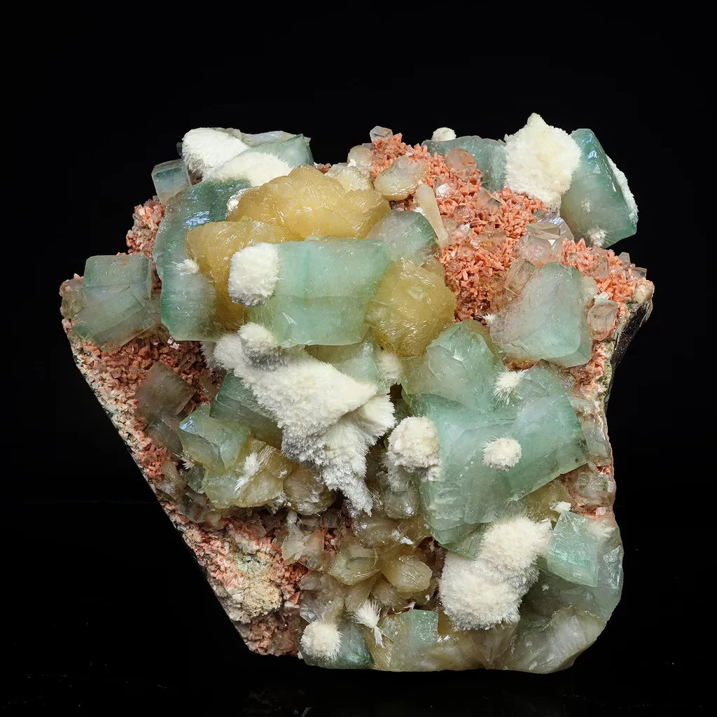 Rare Green Apophyllite with Heulandite Natural Mineral Specimen image