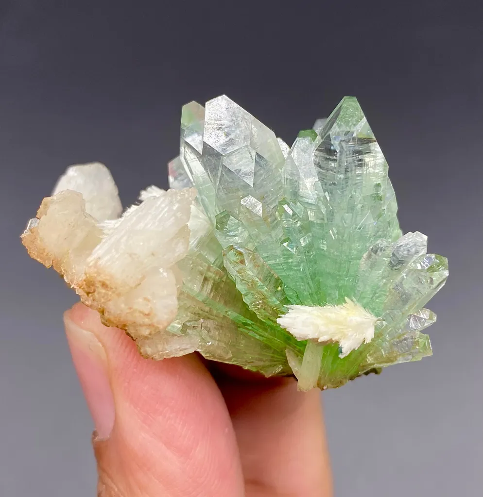 Rare Green Apophyllite with Mordenite Spikes | Natural Indian Zeolite Mineral Specimen from Jalgaon DK68 - image 2