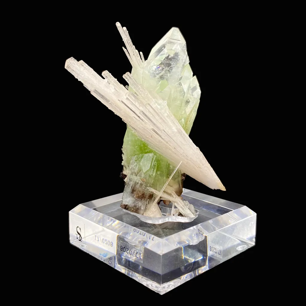 Rare Green Apophyllite with Scolecite on Custom Engraved Acrylic Base | Jalgaon, India Natural Mineral Specimen DK88 - image 2