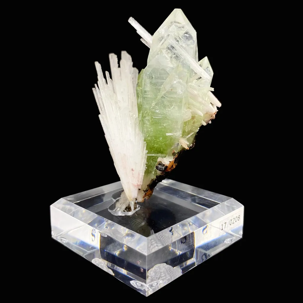 Rare Green Apophyllite with Scolecite on Custom Engraved Acrylic Base | Jalgaon, India Natural Mineral Specimen DK88 - image 4