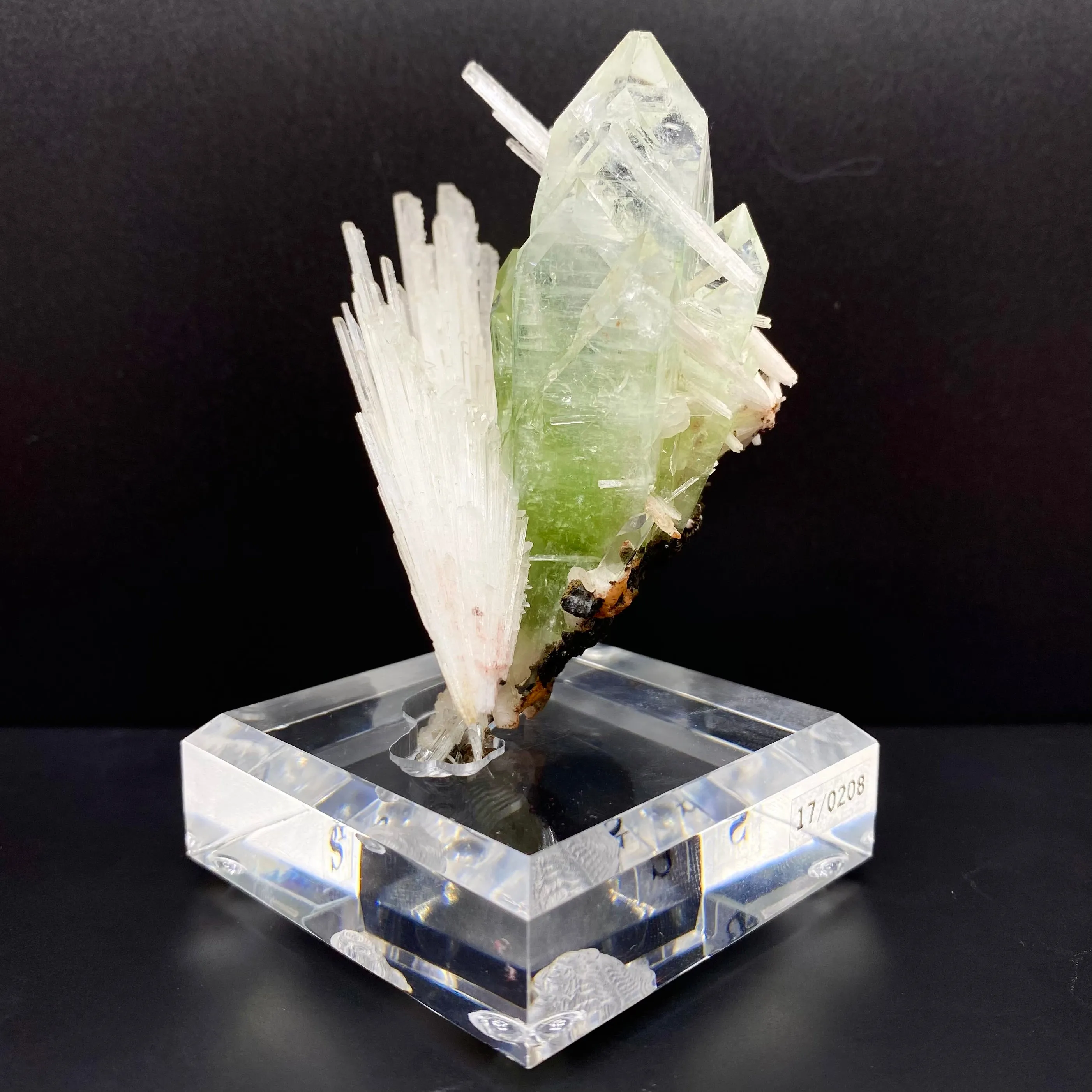 Rare Green Apophyllite with Scolecite on Custom Engraved Acrylic Base | Jalgaon, India Natural Mineral Specimen DK88 - image 4