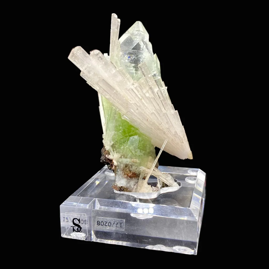 Rare Green Apophyllite with Scolecite on Custom Engraved Acrylic Base | Jalgaon, India Natural Mineral Specimen DK88 - image 3