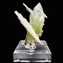 Rare Green Apophyllite with Scolecite on Custom Engraved Acrylic Base | Jalgaon, India Natural Mineral Specimen DK88 - image 1