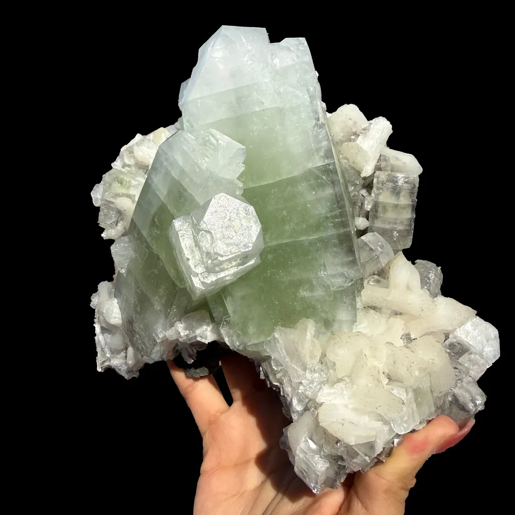 Rare Green Apophyllite with Stilbite Crystal Cluster from  Nashik Maharashtra India | Natural Zeolite Mineral Specimen - image 3