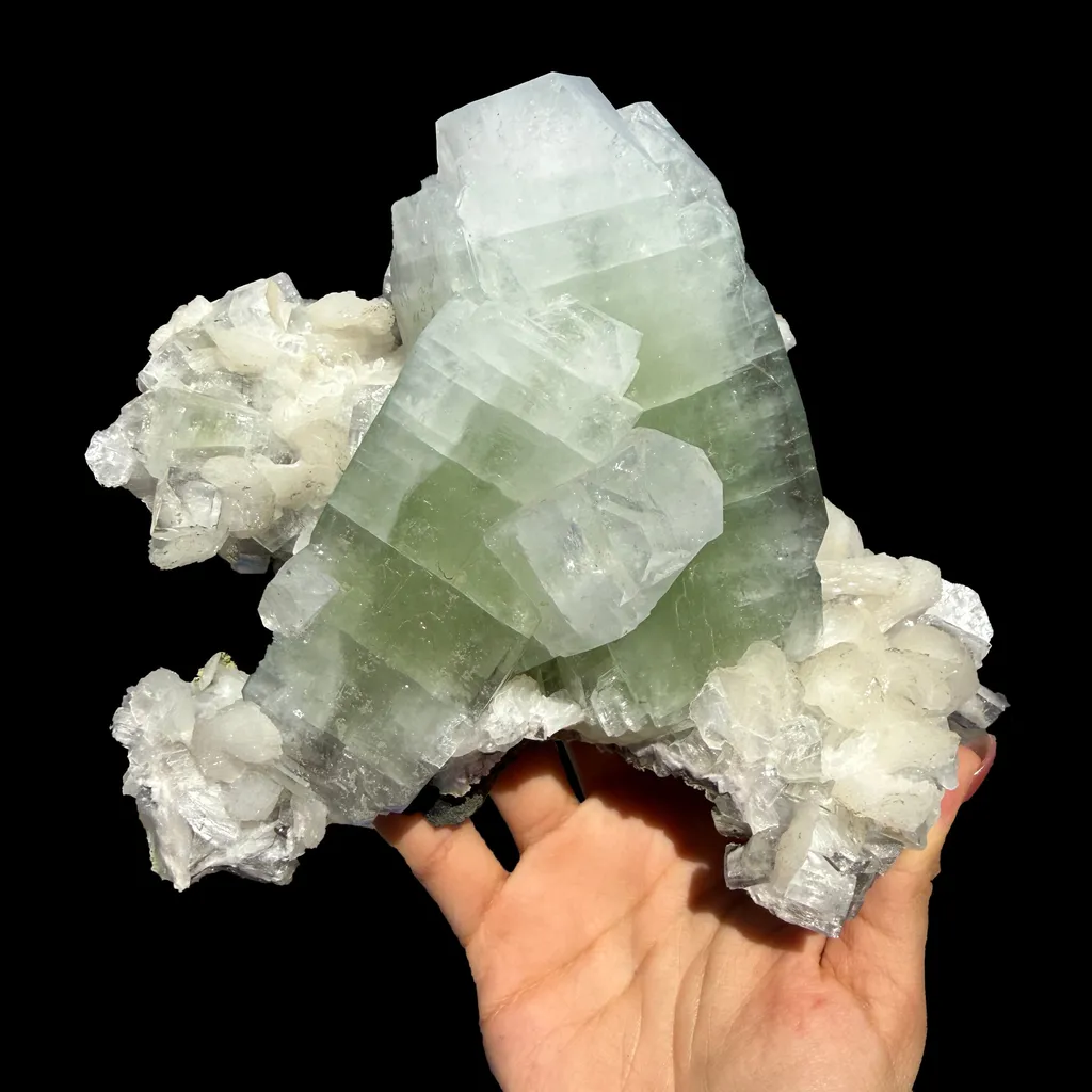 Rare Green Apophyllite with Stilbite Crystal Cluster from  Nashik Maharashtra India | Natural Zeolite Mineral Specimen - image 2