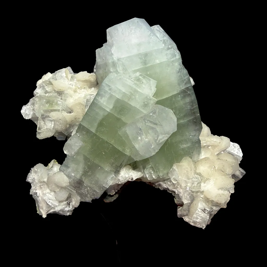 Rare Green Apophyllite with Stilbite Crystal Cluster from  Nashik Maharashtra India | Natural Zeolite Mineral Specimen image