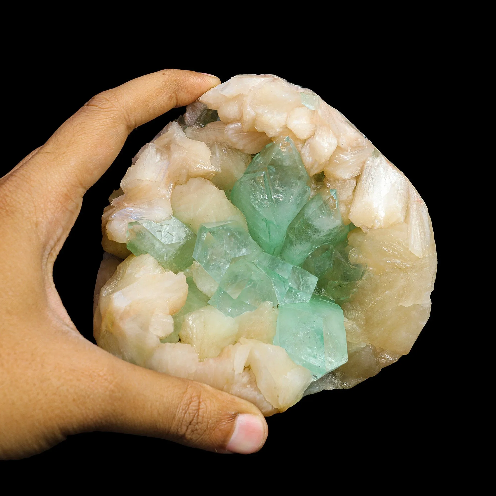 Rare Green Apophyllite with Stilbite Natural Mineral Specimen - image 4