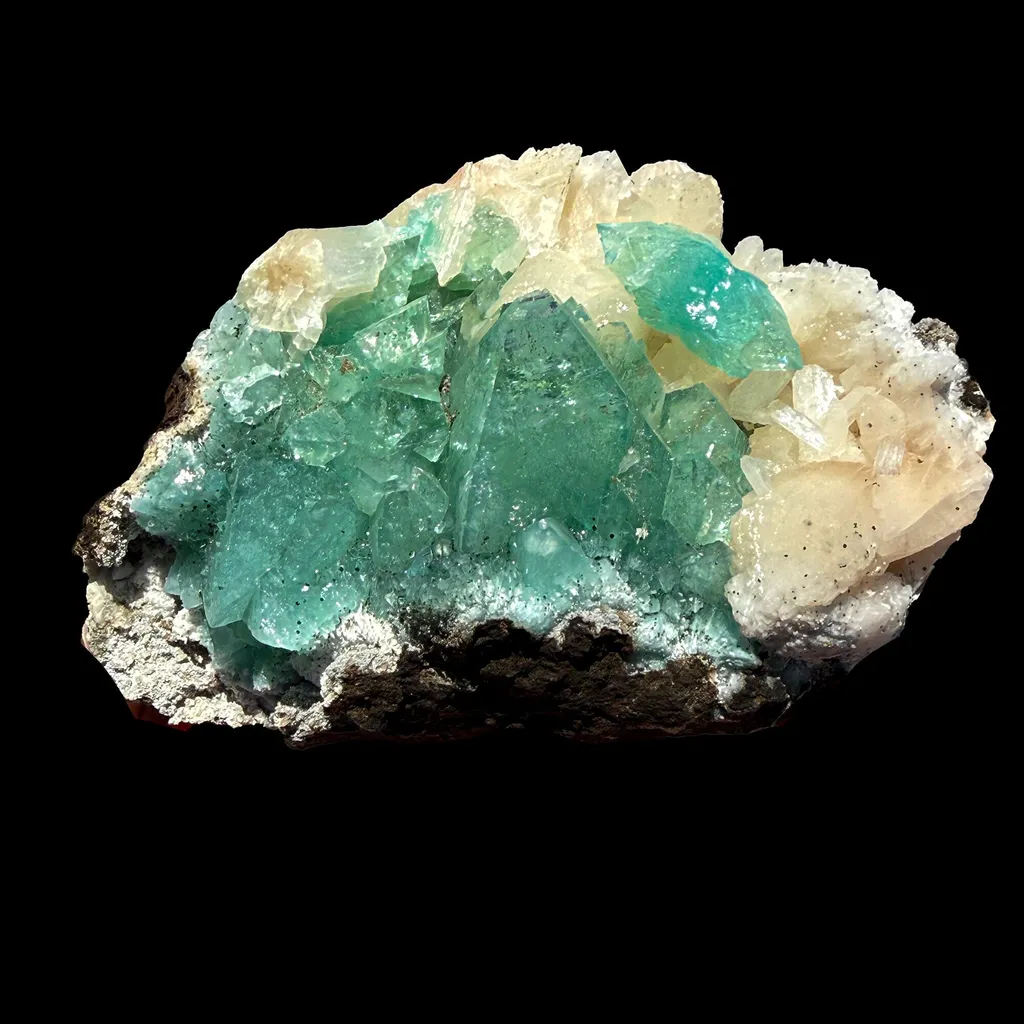 Rare Green Apophyllite with Stilbite on Zeolite Matrix – Natural Indian Collector Mineral Specimen | Premium Display Crystal | Ahmednagar, India image