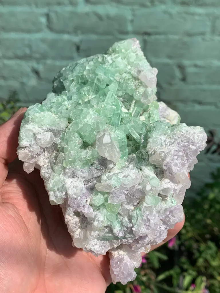 Rare Green Bunchy Tourmaline With Lepidolite and Quartz Specimen from Afghanistan , Collection Grade image