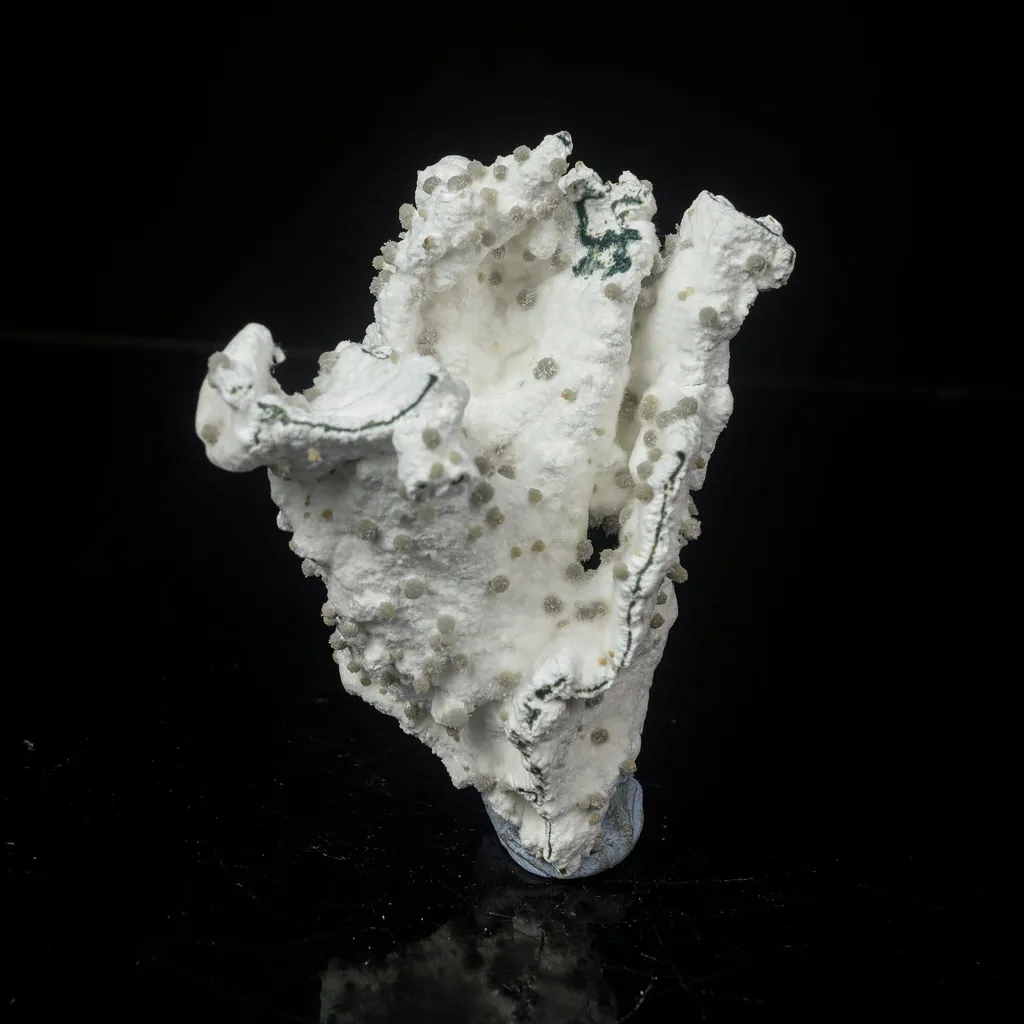 Rare Green Chalcedony on Okenite – Fibrous Indian Zeolite Mineral Specimen image