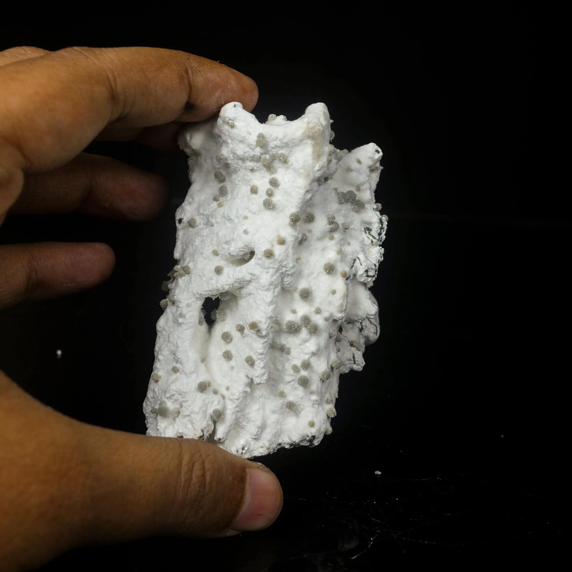 Rare Green Chalcedony on Okenite – Fibrous Indian Zeolite Mineral Specimen - image 5