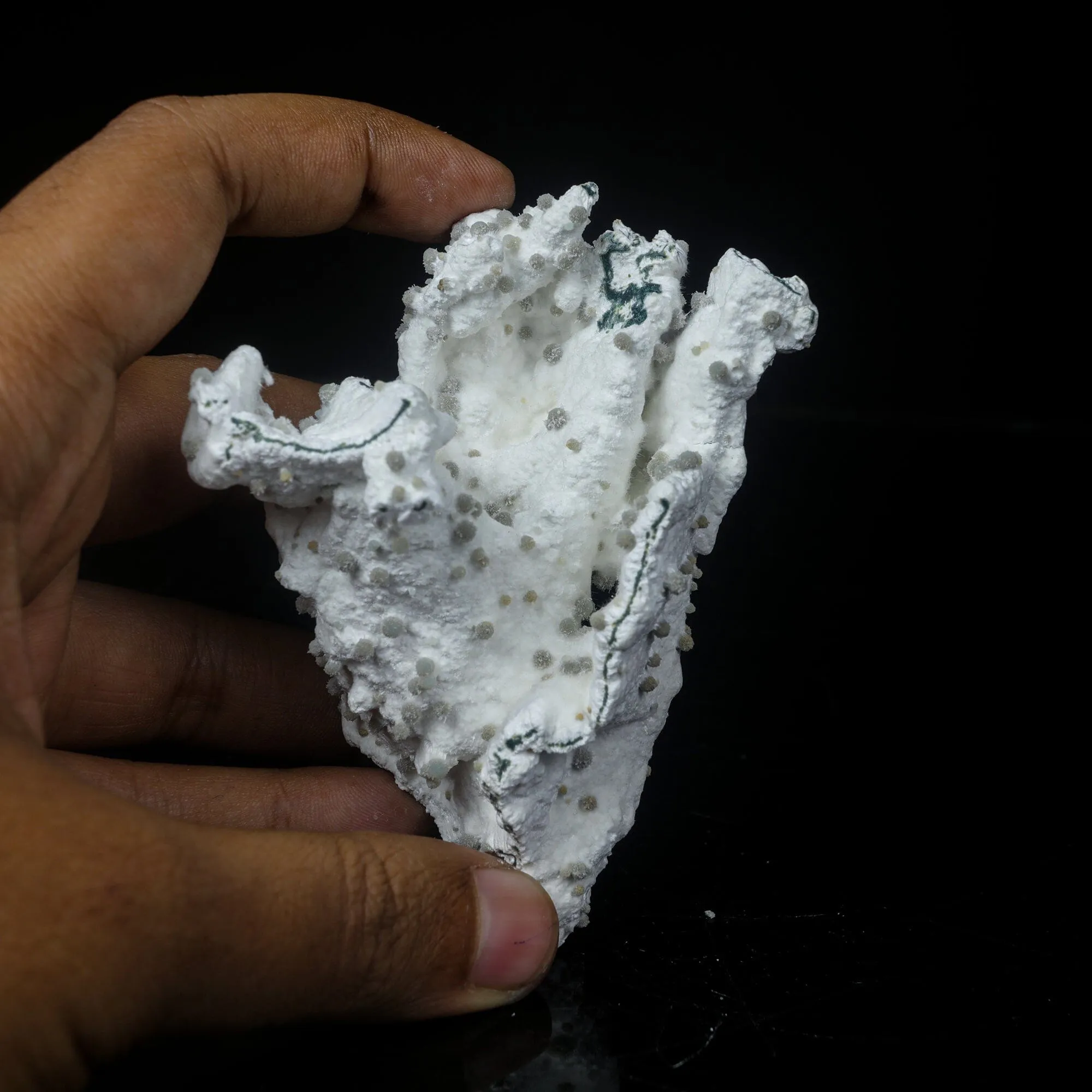 Rare Green Chalcedony on Okenite – Fibrous Indian Zeolite Mineral Specimen - image 4