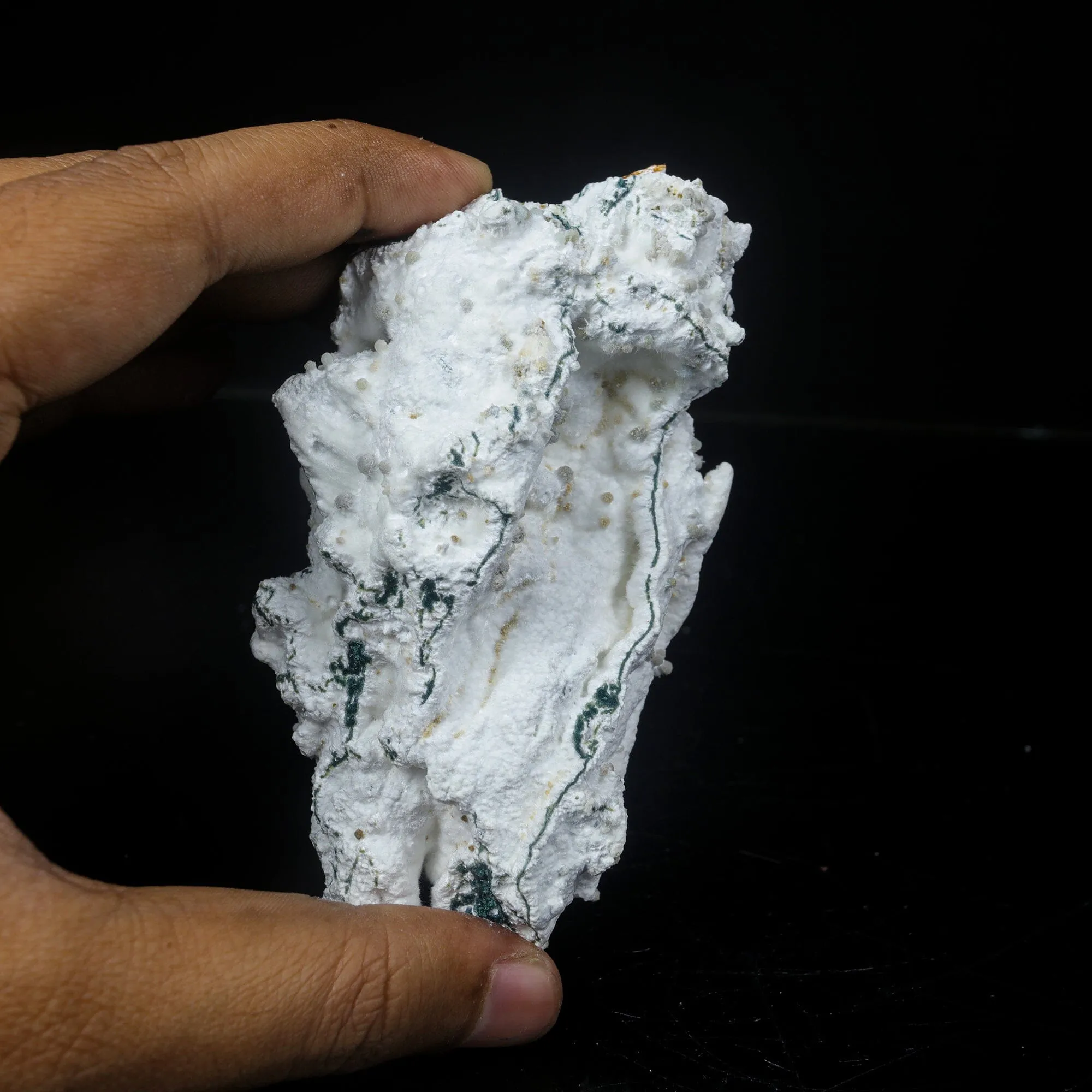 Rare Green Chalcedony on Okenite – Fibrous Indian Zeolite Mineral Specimen - image 5