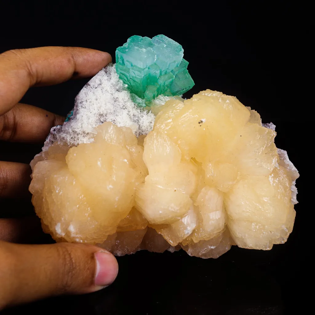 Rare Green Floral Apophyllite with Stilbite Natural Mineral Specimen - image 4