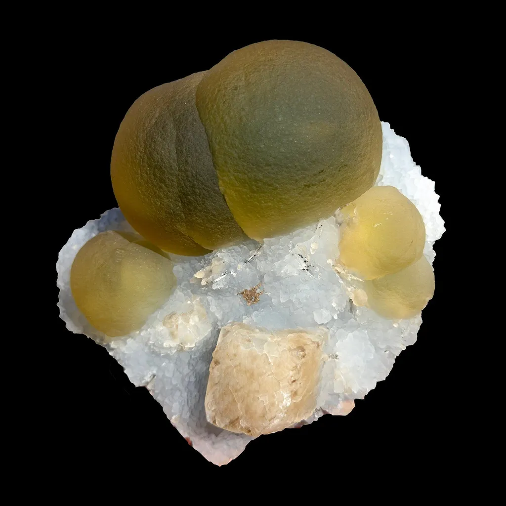 Rare Green Fluorite with Calcite on Sky Blue Chalcedony Fine Mineral Specimen – Large Display Collector Crystal from India image