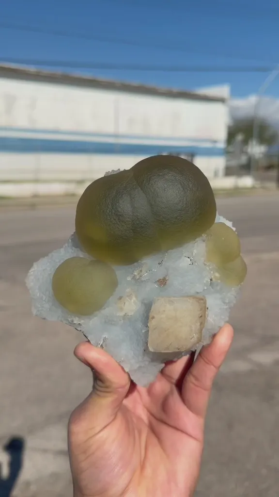 Rare Green Fluorite with Calcite on Sky Blue Chalcedony Fine Mineral Specimen – Large Display Collector Crystal from India - image 7