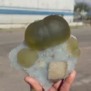 Rare Green Fluorite with Calcite on Sky Blue Chalcedony Fine Mineral Specimen – Large Display Collector Crystal from India - image 7