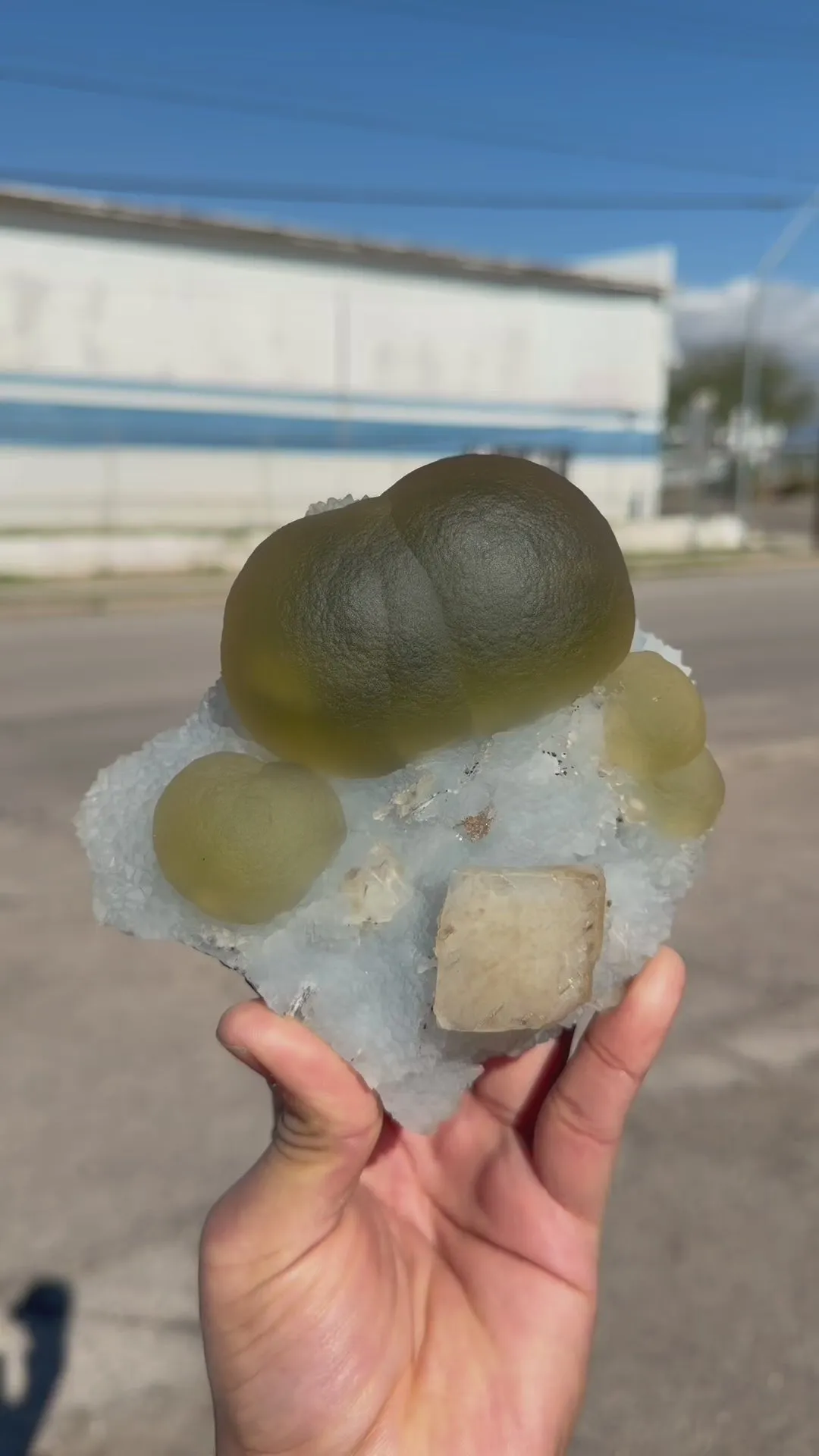 Rare Green Fluorite with Calcite on Sky Blue Chalcedony Fine Mineral Specimen – Large Display Collector Crystal from India - image 7