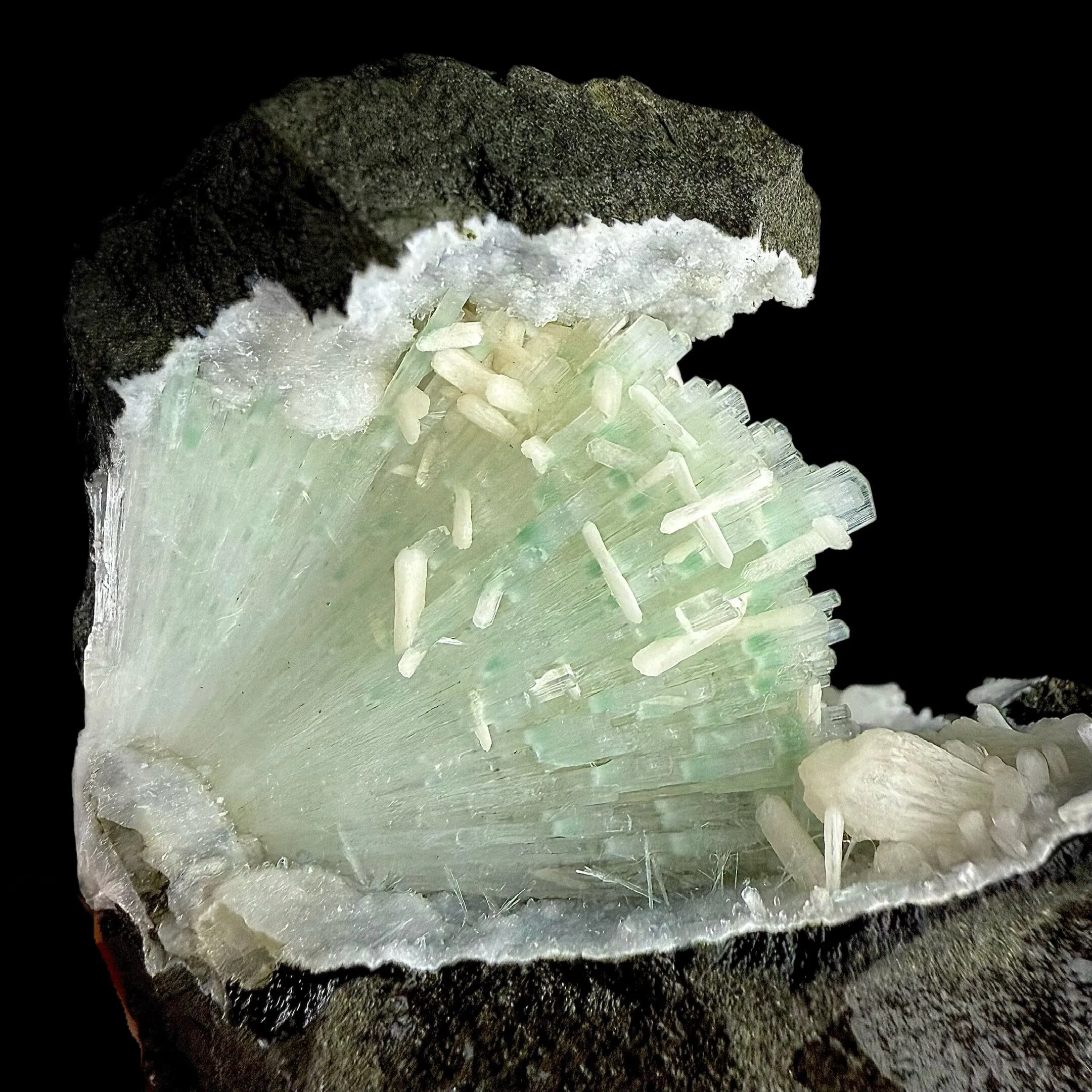 RARE Green Natrolite with Stilbite on Chalcedony | SELF STANDING | Indian Mineral | Superb Minerals | Rare Minerals | Collectors Piece - image 2