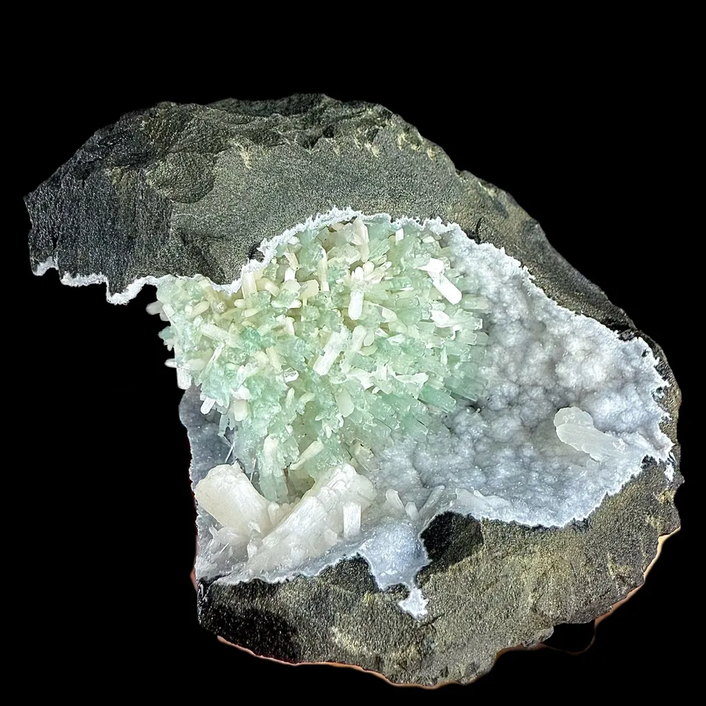 RARE Green Natrolite with Stilbite on Chalcedony | SELF STANDING | Indian Mineral | Superb Minerals | Rare Minerals | Collectors Piece image